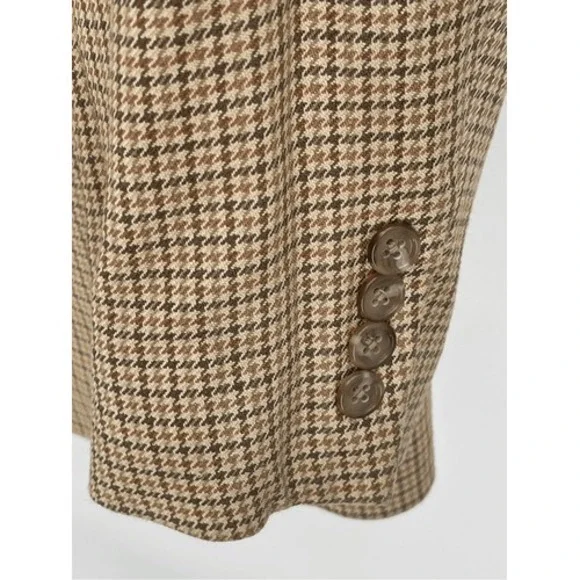Izod Silk Blazer Sport Coat Suit‎ Jacket Men 43 R Houndstooth Tan Beige Brown